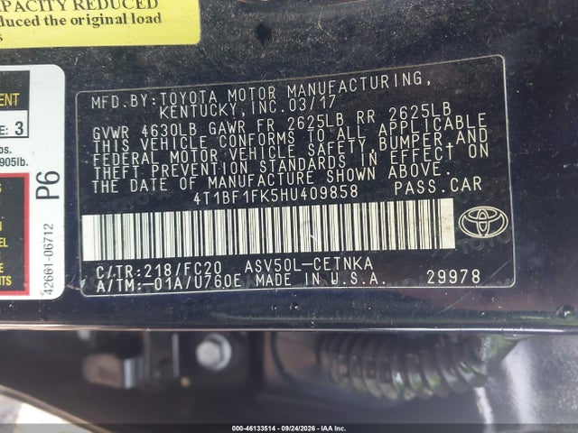 Продаж на аукціоні авто 2017 Toyota Camry Le, vin: 4T1BF1FK5HU409858, номер лоту: 46133514