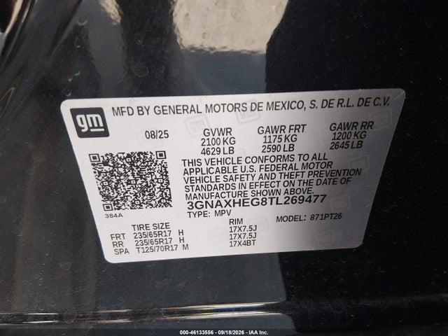 46133556 :رقم المزاد ، 3GNAXHEG8TL269477 vin ، 2026 Chevrolet Equinox Fwd Lt مزاد بيع
