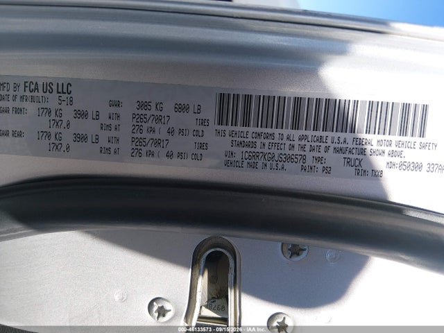46133573 :رقم المزاد ، 1C6RR7KG0JS306578 vin ، 2018 Ram 1500 Tradesman  4x4 5'7 Box مزاد بيع