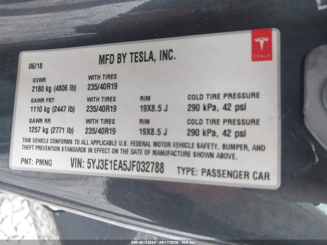 Aukcja sprzedaży 2018 Tesla Model 3 Long Range/mid Range, vin: 5YJ3E1EA5JF032788, numer aukcji: 46133584