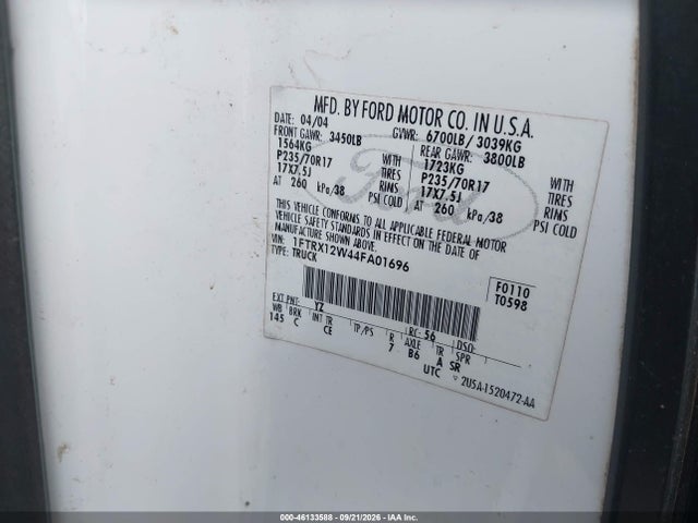 Продажа на аукционе авто 2004 Ford F-150 Stx/xl/xlt, vin: 1FTRX12W44FA01696, номер лота: 46133588