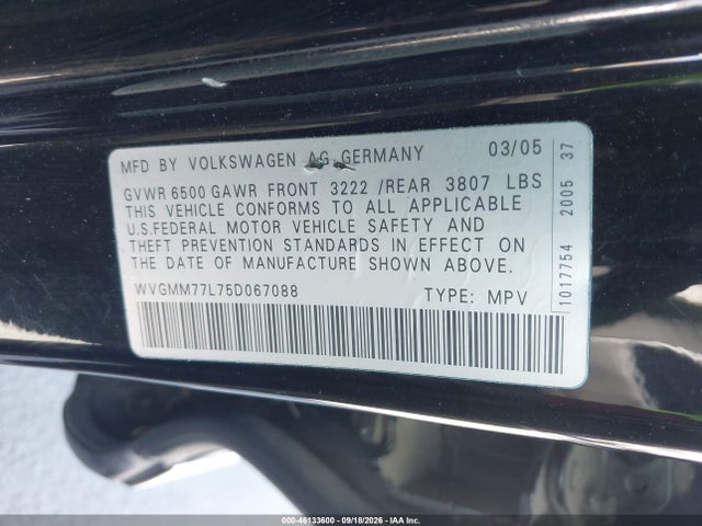 2005 Volkswagen Touareg V8 მანქანა იყიდება აუქციონზე, vin: WVGMM77L75D067088, აუქციონის ნომერი: 46133600