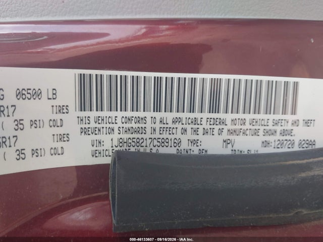Auction sale of the 2007 Jeep Commander Limited, vin: 1J8HG58217C589160, lot number: 46133607