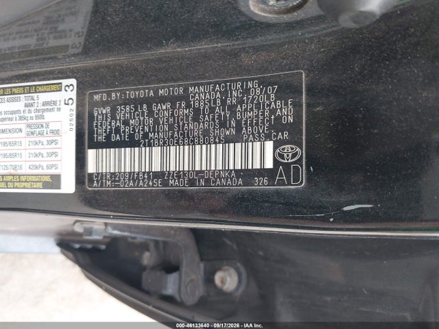 Продажа на аукционе авто 2008 Toyota Corolla Le, vin: 2T1BR30E68C880845, номер лота: 46133640
