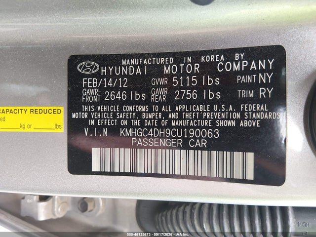2012 Hyundai Genesis 5.0 R-spec მანქანა იყიდება აუქციონზე, vin: KMHGC4DH9CU190063, აუქციონის ნომერი: 46133673