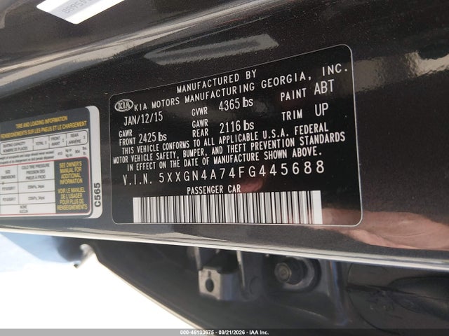 Продаж на аукціоні авто 2015 Kia Optima Ex, vin: 5XXGN4A74FG445688, номер лоту: 46133675