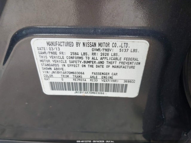 2013 Infiniti M37x მანქანა იყიდება აუქციონზე, vin: JN1BY1AR7DM603064, აუქციონის ნომერი: 46133705