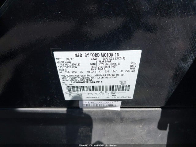 Продажа на аукционе авто 2017 Ford Utility Police Interceptor, vin: 1FM5K8AR2HGE25911, номер лота: 46133711