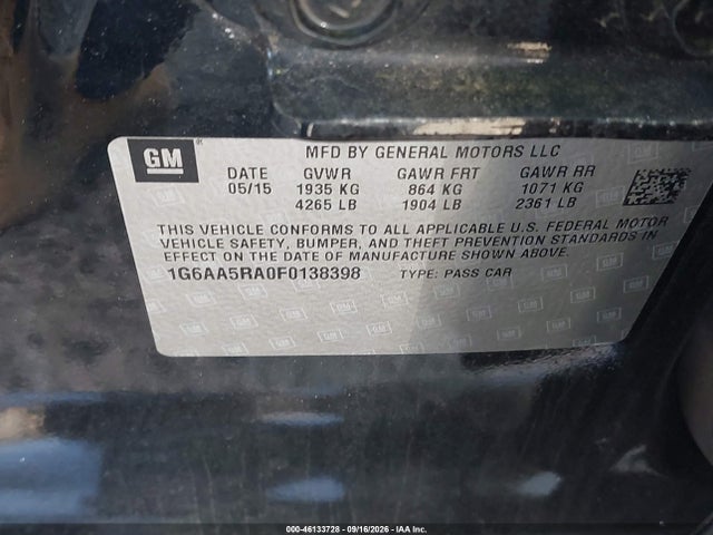 2015 Cadillac Ats Standard მანქანა იყიდება აუქციონზე, vin: 1G6AA5RA0F0138398, აუქციონის ნომერი: 46133728