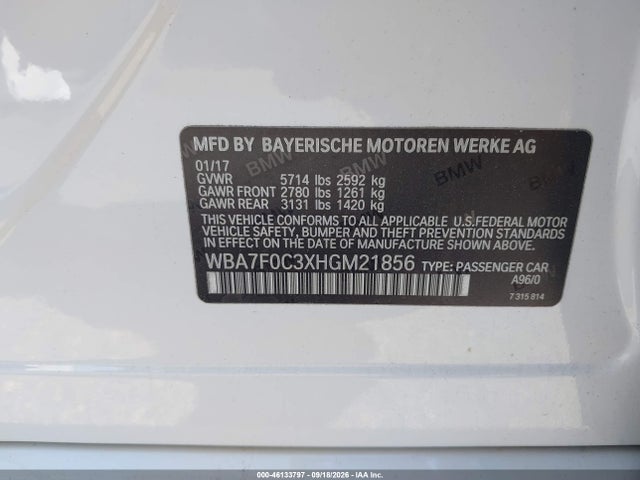 Продаж на аукціоні авто 2017 Bmw 750i, vin: WBA7F0C3XHGM21856, номер лоту: 46133797