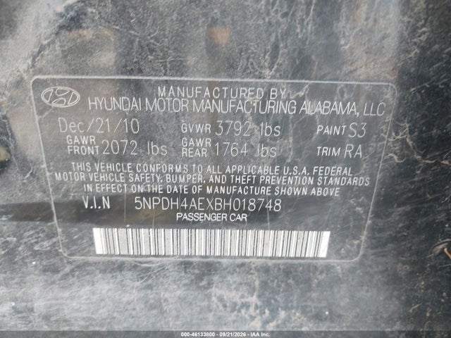 Продажа на аукционе авто 2011 Hyundai Elantra Limited, vin: 5NPDH4AEXBH018748, номер лота: 46133800