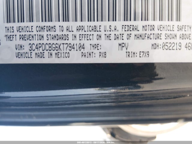 Aukcja sprzedaży 2019 Dodge Journey Se, vin: 3C4PDCBG6KT794104, numer aukcji: 46133813