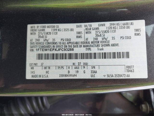 Продаж на аукціоні авто 2018 Ford F-150 Lariat, vin: 1FTEW1EPXJFC93288, номер лоту: 46133826