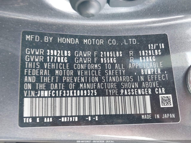 Aukcja sprzedaży 2019 Honda Civic Ex, vin: JHMFC1F33KX009325, numer aukcji: 46133827