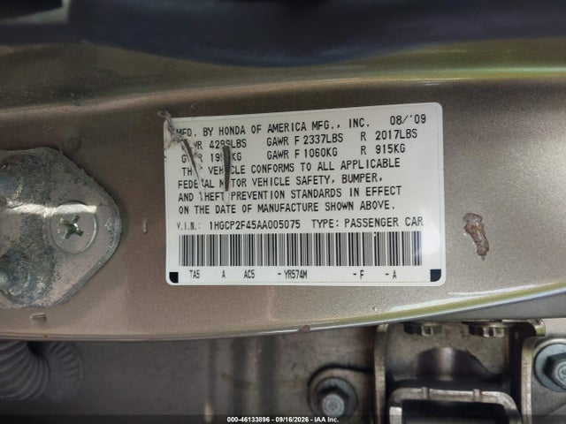 Продажа на аукционе авто 2010 Honda Accord 2.4 Lx-p, vin: 1HGCP2F45AA005075, номер лота: 46133896