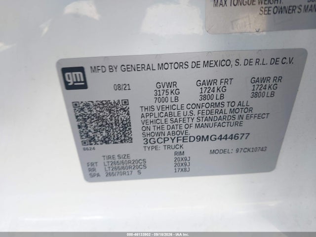 2021 Chevrolet Silverado 1500 4wd  Standard Bed Lt Trail Boss მანქანა იყიდება აუქციონზე, vin: 3GCPYFED9MG444677, აუქციონის ნომერი: 46133902