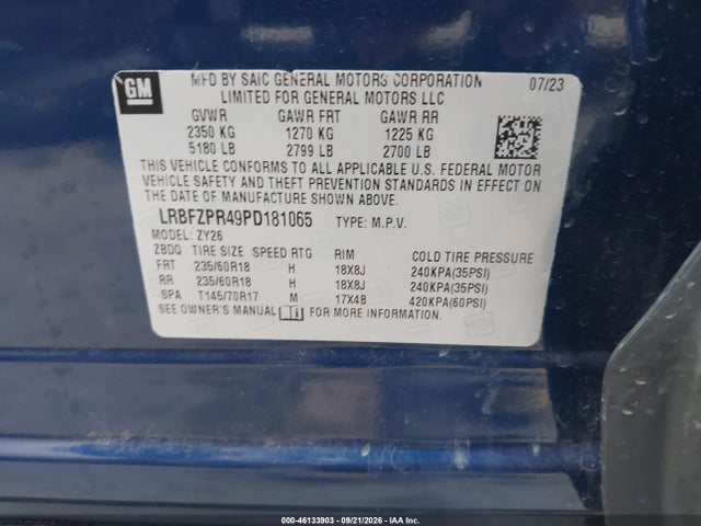 2023 Buick Envision Essence Awd მანქანა იყიდება აუქციონზე, vin: LRBFZPR49PD181065, აუქციონის ნომერი: 46133903