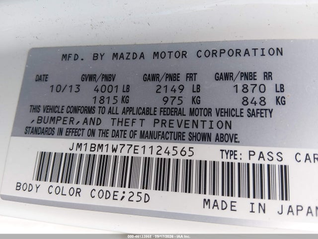 46133968 :رقم المزاد ، JM1BM1W77E1124565 vin ، 2014 Mazda Mazda3 I Grand Touring مزاد بيع