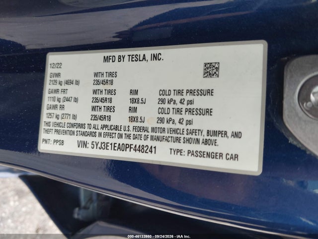 5YJ3E1EA0PF448241 Tesla Model 3 Rear-wheel Drive
