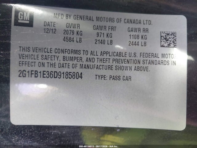 Aukcja sprzedaży 2013 Chevrolet Camaro 1lt, vin: 2G1FB1E36D9185804, numer aukcji: 46134013