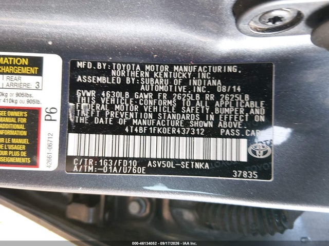 2014 Toyota Camry Le მანქანა იყიდება აუქციონზე, vin: 4T4BF1FK0ER437312, აუქციონის ნომერი: 46134052