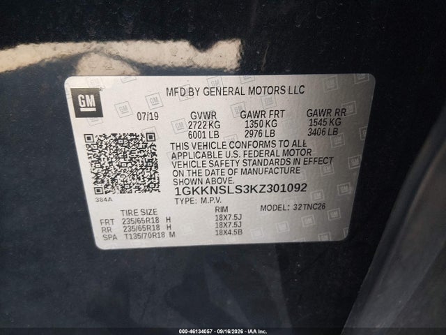 2019 Gmc Acadia Sle-2 მანქანა იყიდება აუქციონზე, vin: 1GKKNSLS3KZ301092, აუქციონის ნომერი: 46134057