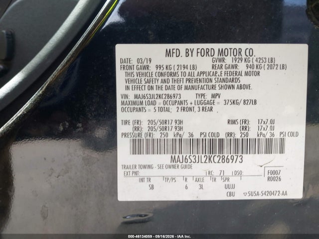 Продажа на аукционе авто 2019 Ford Ecosport Ses, vin: MAJ6S3JL2KC286973, номер лота: 46134059