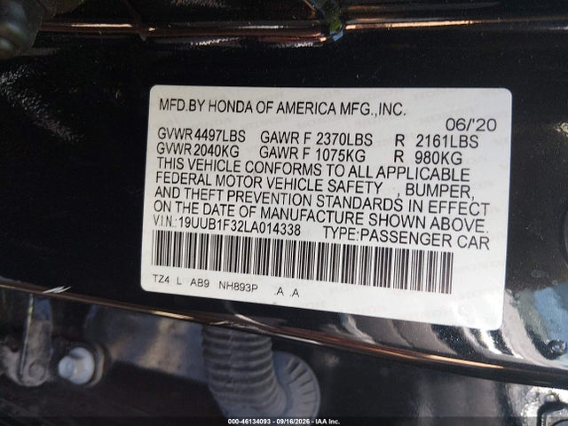 Продажа на аукционе авто 2020 Acura Tlx Standard, vin: 19UUB1F32LA014338, номер лота: 46134093