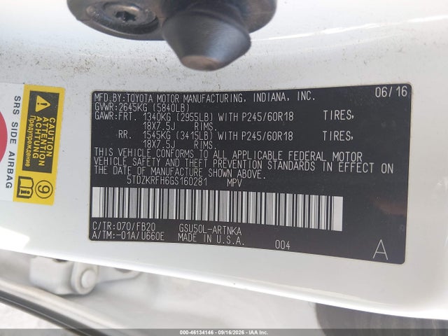 5TDZKRFH6GS160281 Toyota Highlander Le V6