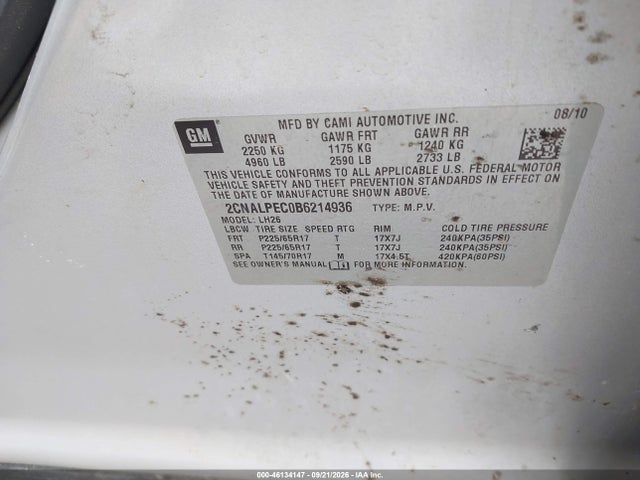 Продажа на аукционе авто 2011 Chevrolet Equinox 2lt, vin: 2CNALPEC0B6214936, номер лота: 46134147