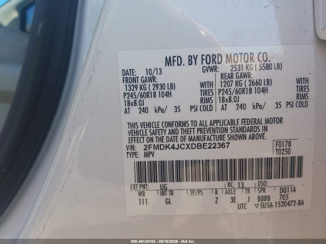 Продаж на аукціоні авто 2013 Ford Edge Sel, vin: 2FMDK4JCXDBE22367, номер лоту: 46134153