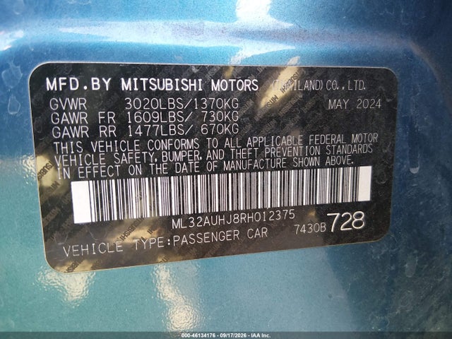 Mitsubishi Mirage Es/le 2024 ML32AUHJ8RH012375 Image 9