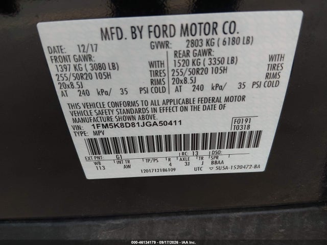 Aukcja sprzedaży 2018 Ford Explorer Xlt, vin: 1FM5K8D81JGA50411, numer aukcji: 46134179