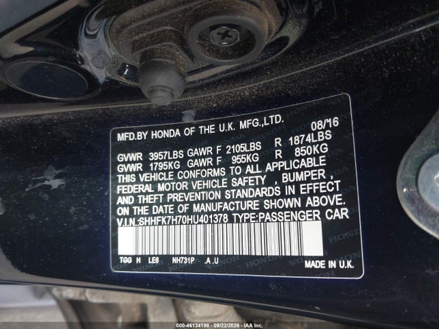 SHHFK7H70HU401378 Honda Civic Ex-l