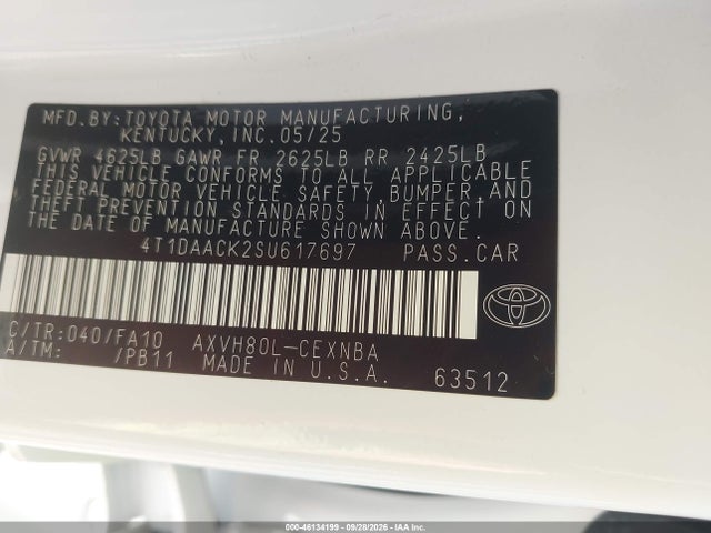 Aukcja sprzedaży 2025 Toyota Camry Le, vin: 4T1DAACK2SU617697, numer aukcji: 46134199