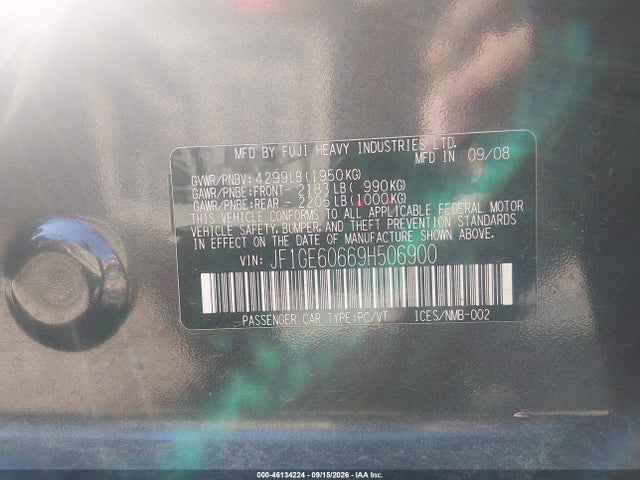 46134224 :رقم المزاد ، JF1GE60669H506900 vin ، 2009 Subaru Impreza 2.5i مزاد بيع
