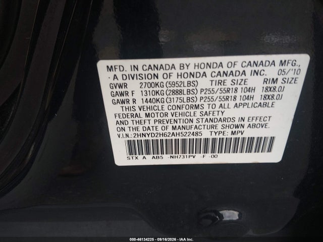 Aukcja sprzedaży 2010 Acura Mdx Technology Package, vin: 2HNYD2H62AH522485, numer aukcji: 46134225