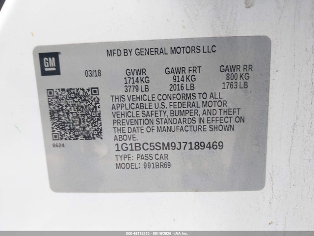 Продажа на аукционе авто 2018 Chevrolet Cruze Ls Auto, vin: 1G1BC5SM9J7189469, номер лота: 46134253