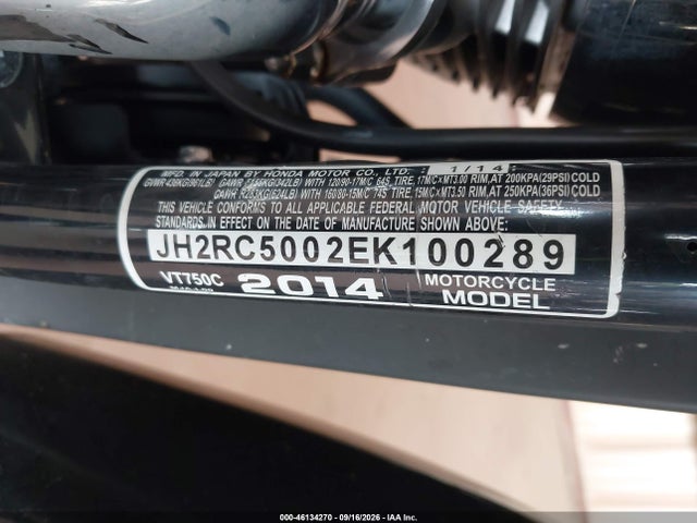 Aukcja sprzedaży 2014 Honda Vt750 C, vin: JH2RC5002EK100289, numer aukcji: 46134270