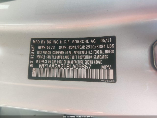 Aukcja sprzedaży 2011 Porsche Cayenne, vin: WP1AA2A21BLA09867, numer aukcji: 46134302