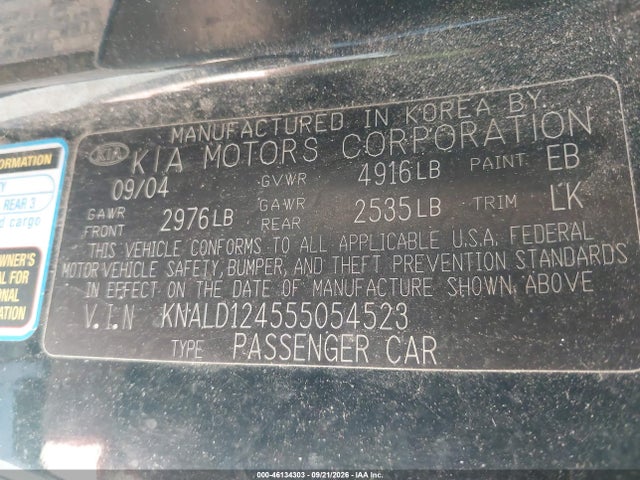 Auction sale of the 2005 Kia Amanti, vin: KNALD124555054523, lot number: 46134303