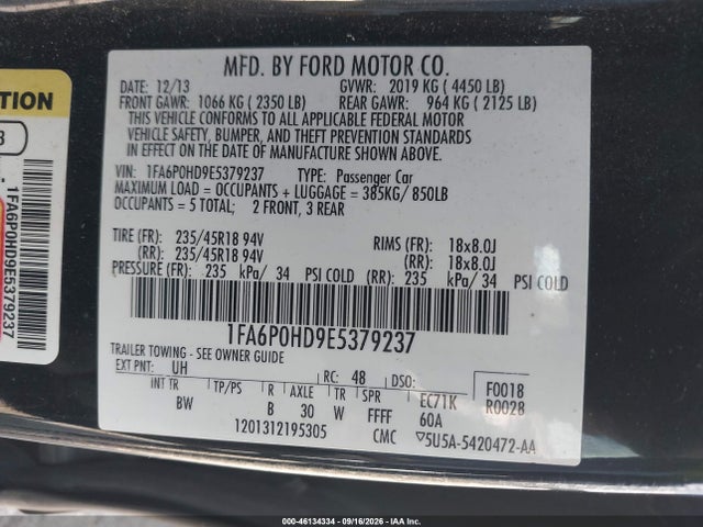 Продажа на аукционе авто 2014 Ford Fusion Se, vin: 1FA6P0HD9E5379237, номер лота: 46134334
