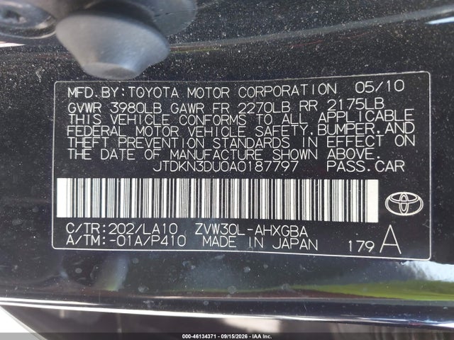 2010 Toyota Prius Iv მანქანა იყიდება აუქციონზე, vin: JTDKN3DU0A0187797, აუქციონის ნომერი: 46134371