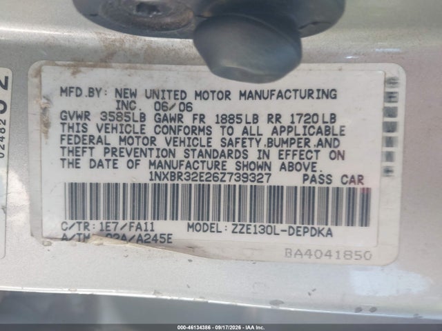 Продажа на аукционе авто 2006 Toyota Corolla Ce, vin: 1NXBR32E26Z739327, номер лота: 46134386