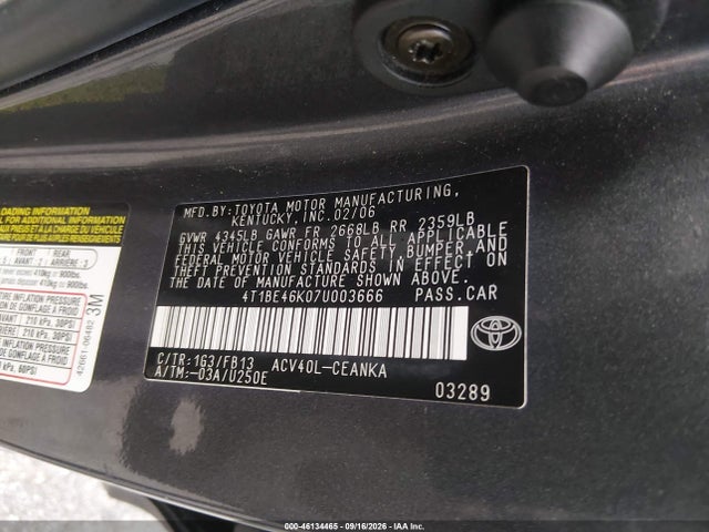 Aukcja sprzedaży 2007 Toyota Camry Le, vin: 4T1BE46K07U003666, numer aukcji: 46134465