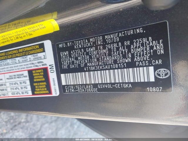 Aukcja sprzedaży 2010 Toyota Camry Xle V6, vin: 4T1BK3EK5AU108151, numer aukcji: 46134490