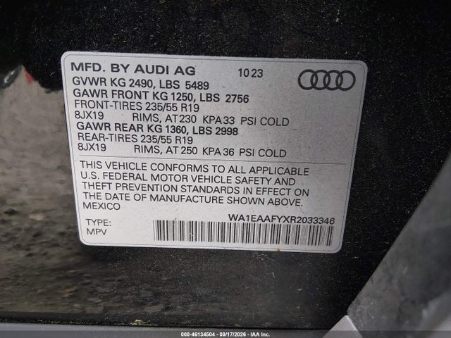 Aukcja sprzedaży 2024 Audi Q5 Premium Plus 45 Tfsi S Line Quattro, vin: WA1EAAFYXR2033346, numer aukcji: 46134504