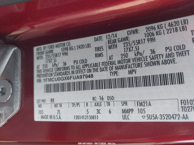 1FMCU0GX6FUA97948 Ford ESCAPE SE