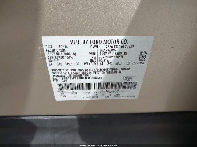 Продаж на аукціоні авто 2017 Ford Explorer Limited, vin: 1FM5K7F88HGB14235, номер лоту: 46134564