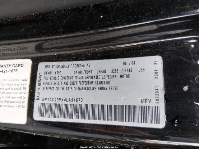 46134572 :رقم المزاد ، WP1AC29PX4LA94673 vin ، 2004 Porsche Cayenne Turbo مزاد بيع
